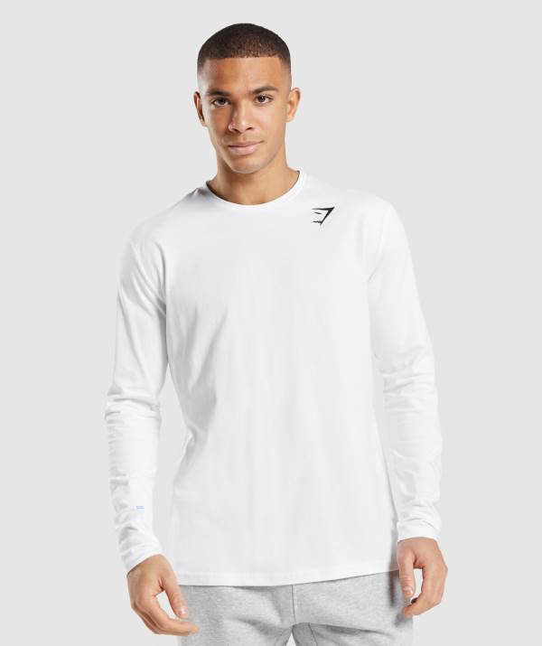 Panske Mikiny Gymshark Crest Long Sleeve Biele | JR7548329